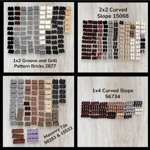 LEGO Lot Grooves Masonry 1x2 1x4 Curved Slopes 15068 2877 98283 56734 Bulk